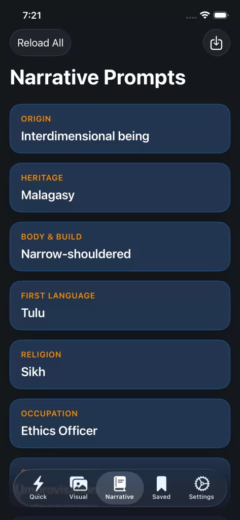 Character Spark App Screenshot